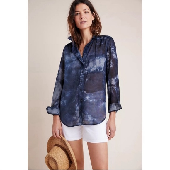 14 ANTHROPOLOGIE Pilcro Cate Tie Dye Button Down Shirt Size S Blue MSRP$98 - Picture 1 of 1